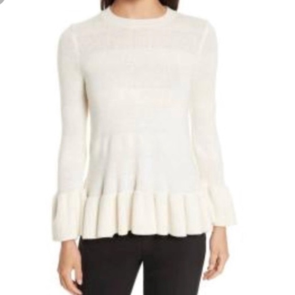 KATE Spade ruffle hem striped wool cashmere sweater - Picture 1 of 5